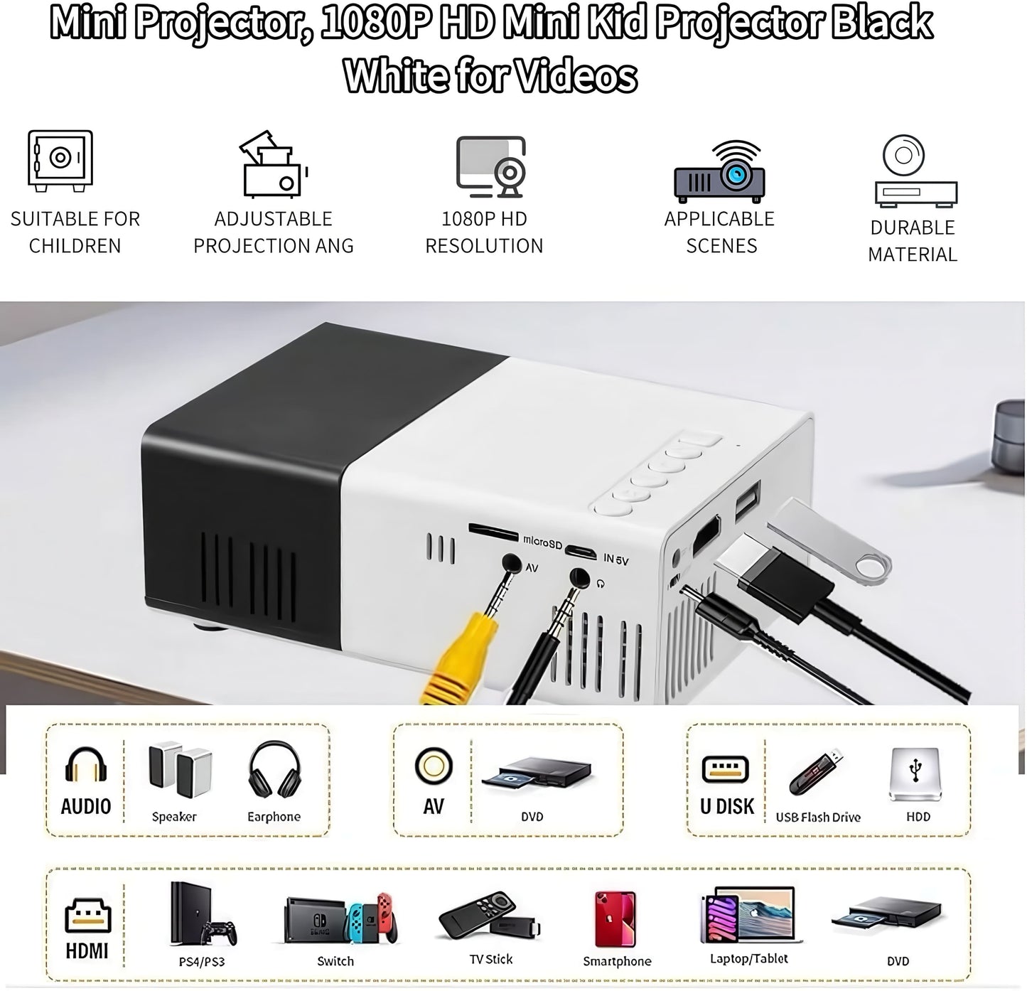Mini Proyector Portátil 1080P